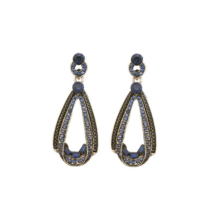 Retro Diamond Water Drop Gold Stud Earrings