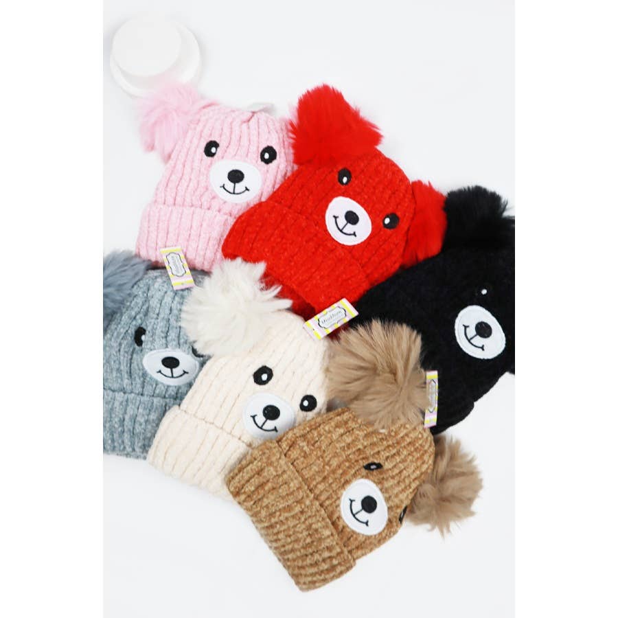 Kids Bear Pom Pom Knit Beanie