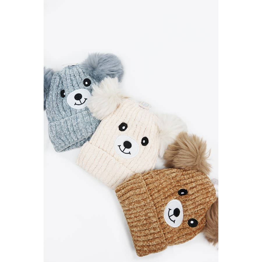 Kids Bear Pom Pom Knit Beanie