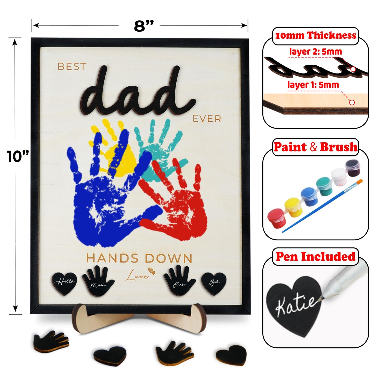 DIY-10" Hands Down Best Dad Ever Frame with Paint, Keychain Father's Day Gift for Daddy.