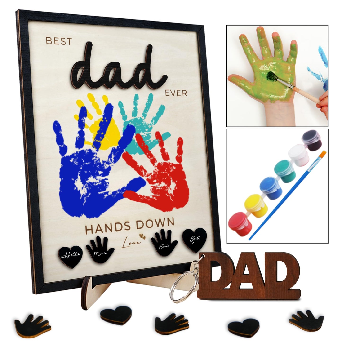 DIY-10" Hands Down Best Dad Ever Frame with Paint, Keychain Father's Day Gift for Daddy.