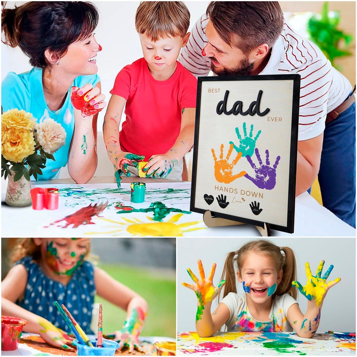 DIY-10" Hands Down Best Dad Ever Frame with Paint, Keychain Father's Day Gift for Daddy.