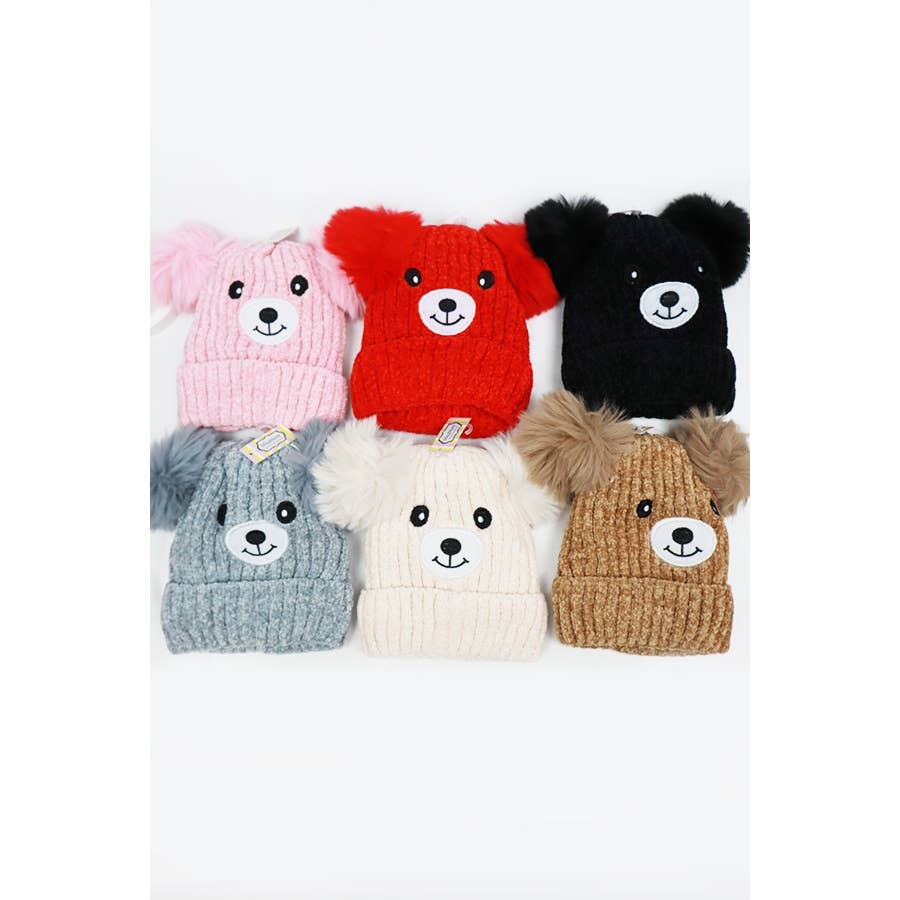 Kids Bear Pom Pom Knit Beanie