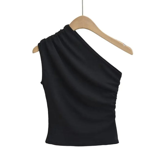 Women's vest tank tops pleated solid color
