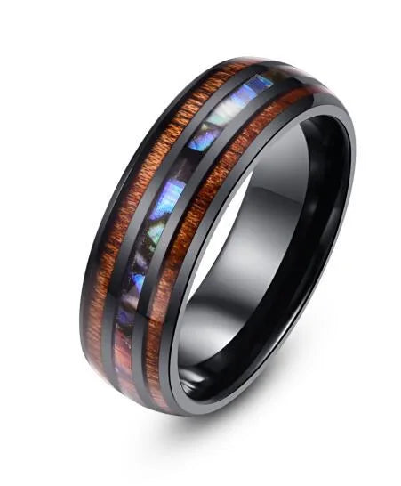 Fashion Stripe Stainless Steel Men's Ceramic Ring -Size 9