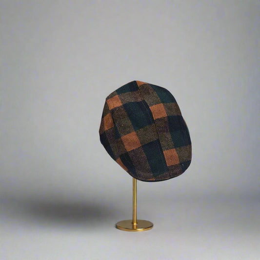 Men's Black and Brown Checkered Flat Hat