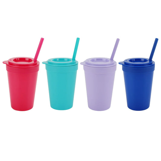 4-Pack Plastic 15-Ounce Tumbler Set with Lid and Straw, Multi-Colored