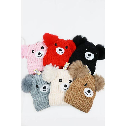 Kids Bear Pom Pom Knit Beanie