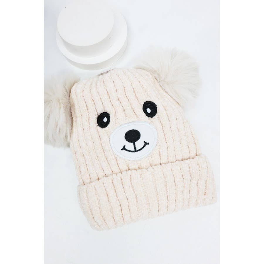 Kids Bear Pom Pom Knit Beanie
