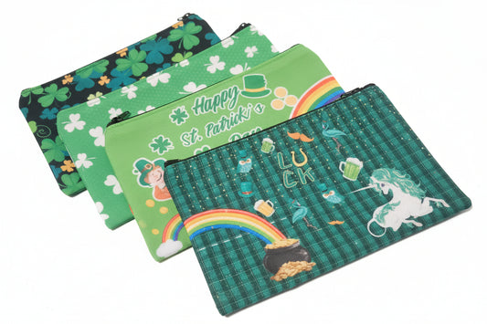 St. Patrick's Day Pouch Cosmetic Pouches with Zipper, St. Patrick's Day Themed, Green, 5 Piece
