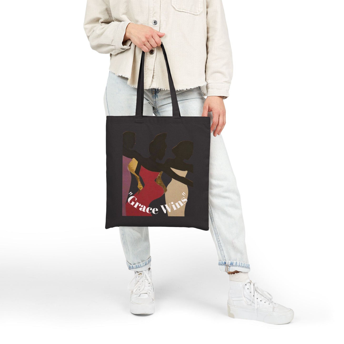 Tote Bag — "Grace Wins" Silhouette Canvas Tote (Empowerment, Melanin Pride)