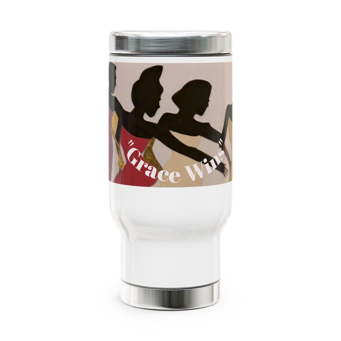 Grace Wins - Silhouettes Stainless Steel Travel Mug – 14oz Insulated Handle Tumbler (Empowerment Silhouette Design)