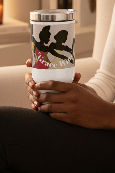 Grace Wins - Silhouettes Stainless Steel Travel Mug – 14oz Insulated Handle Tumbler (Empowerment Silhouette Design)