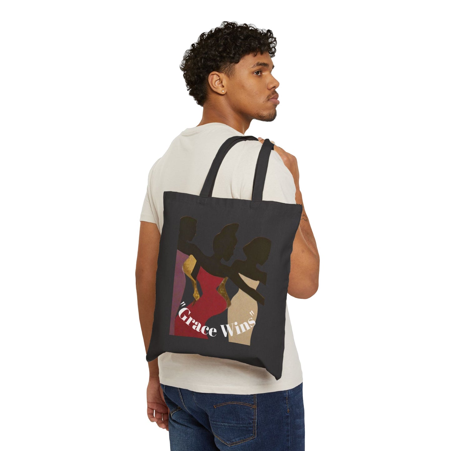 Tote Bag — "Grace Wins" Silhouette Canvas Tote (Empowerment, Melanin Pride)