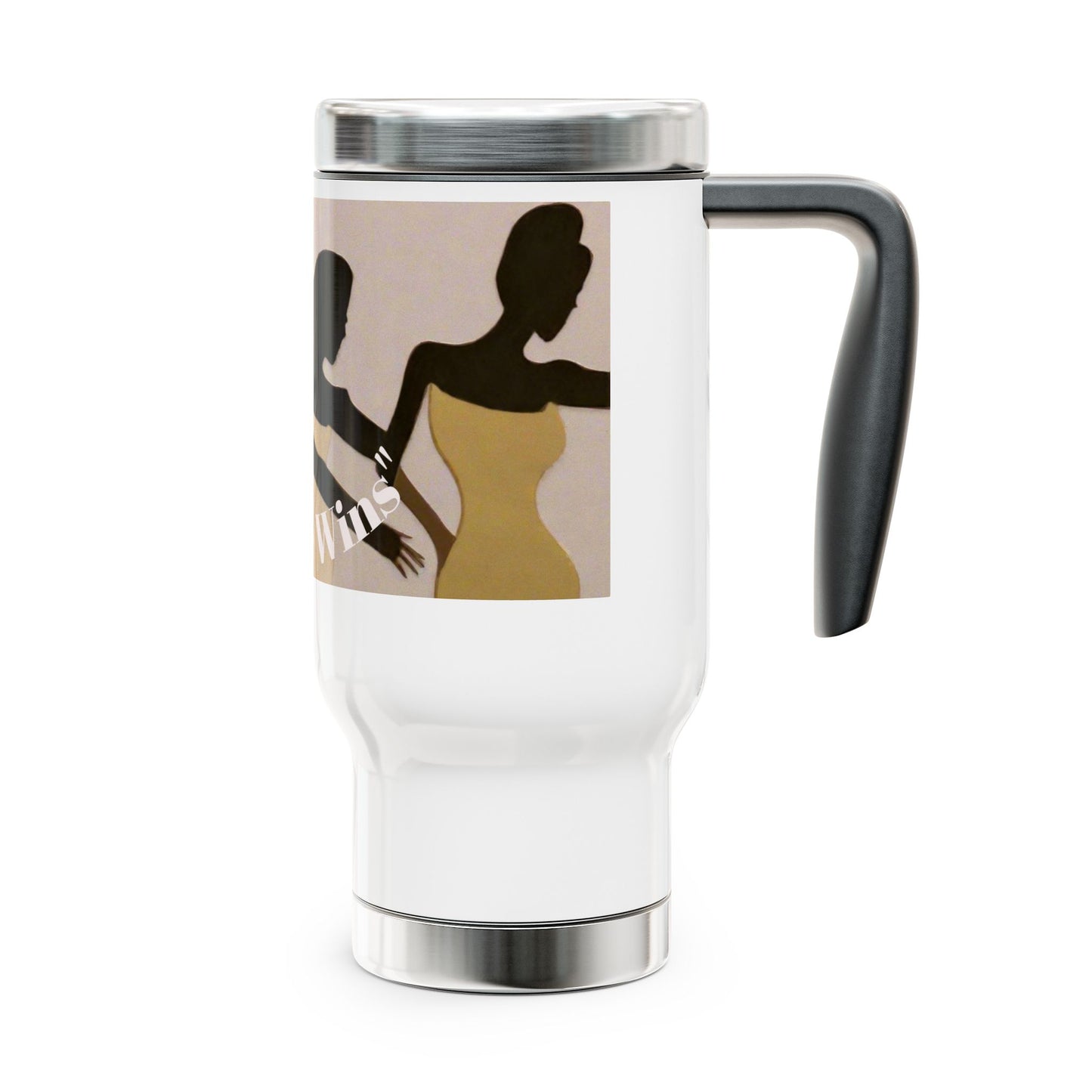 Grace Wins - Silhouettes Stainless Steel Travel Mug – 14oz Insulated Handle Tumbler (Empowerment Silhouette Design)