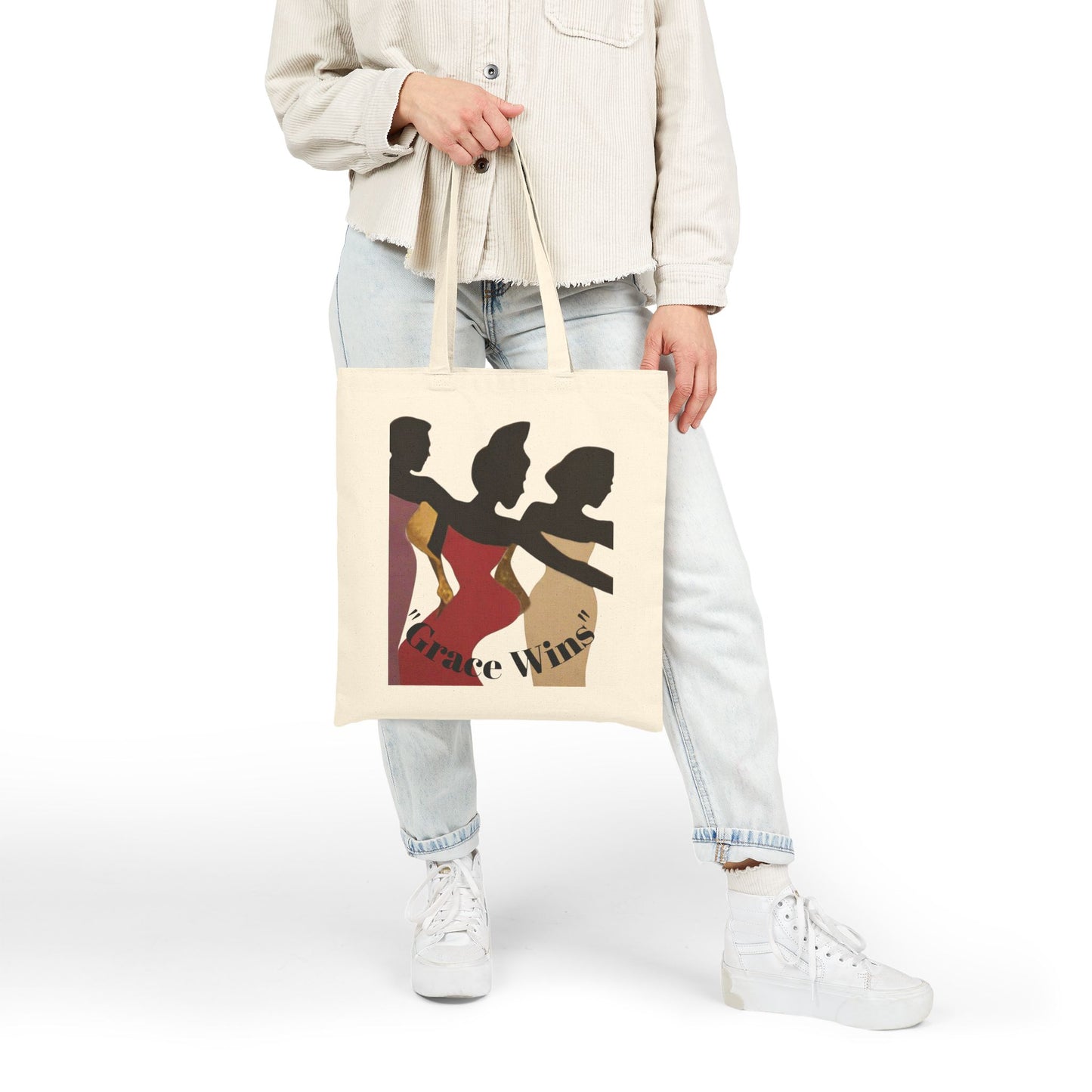Tote Bag — "Grace Wins" Silhouette Canvas Tote (Empowerment, Melanin Pride)