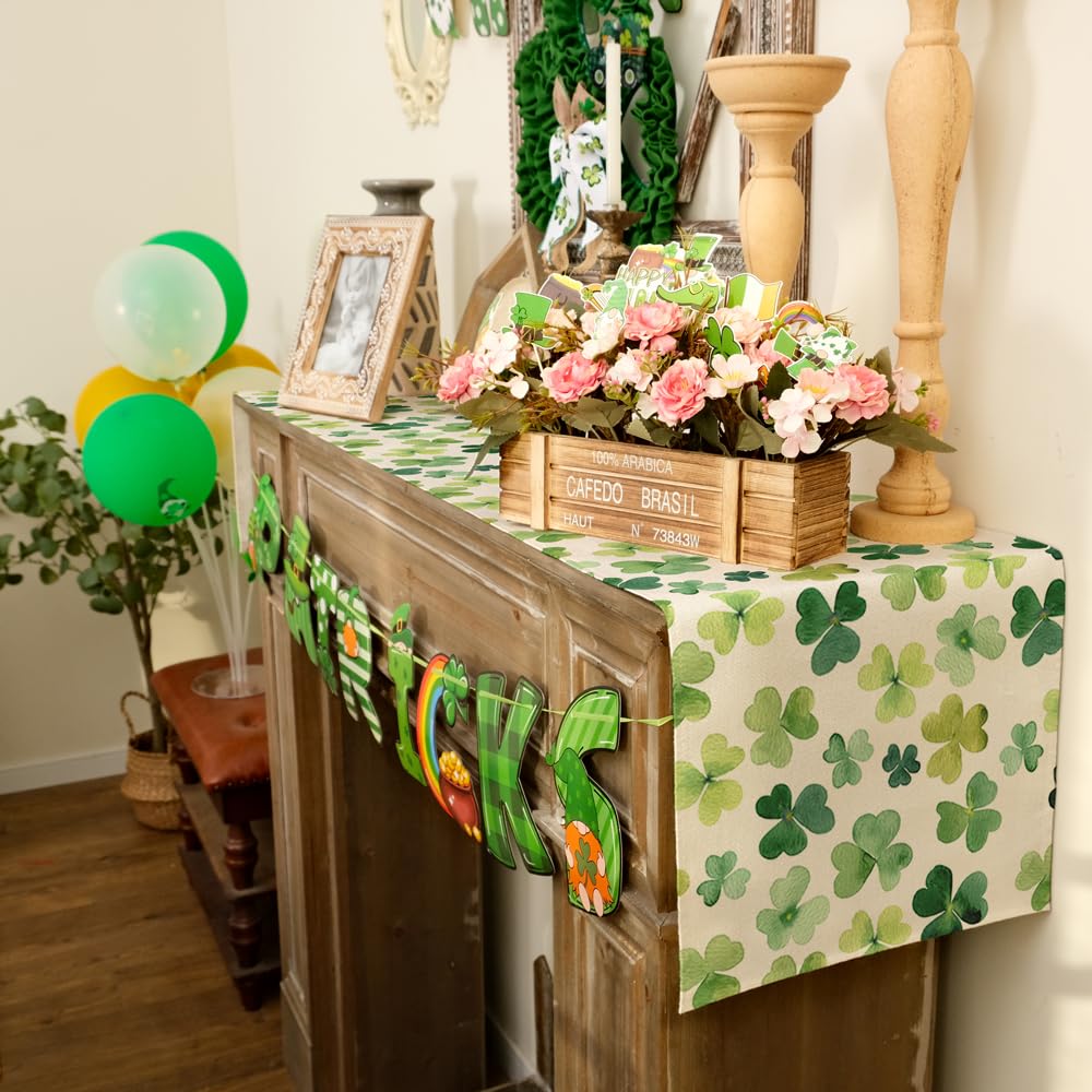 St. Patrick's Day Table Runner 13x48 Inches, Shamrock Green Spring Seasonal Kitchen Table