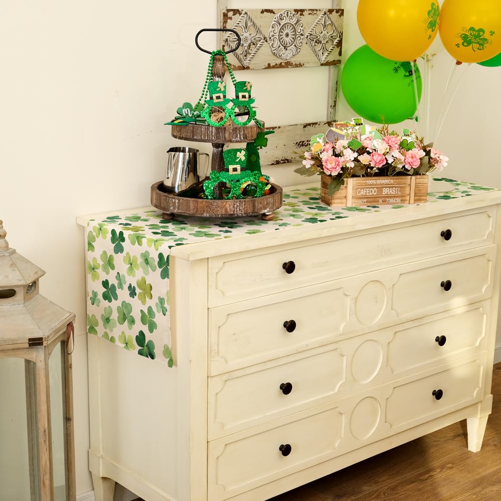 St. Patrick's Day Table Runner 13x48 Inches, Shamrock Green Spring Seasonal Kitchen Table
