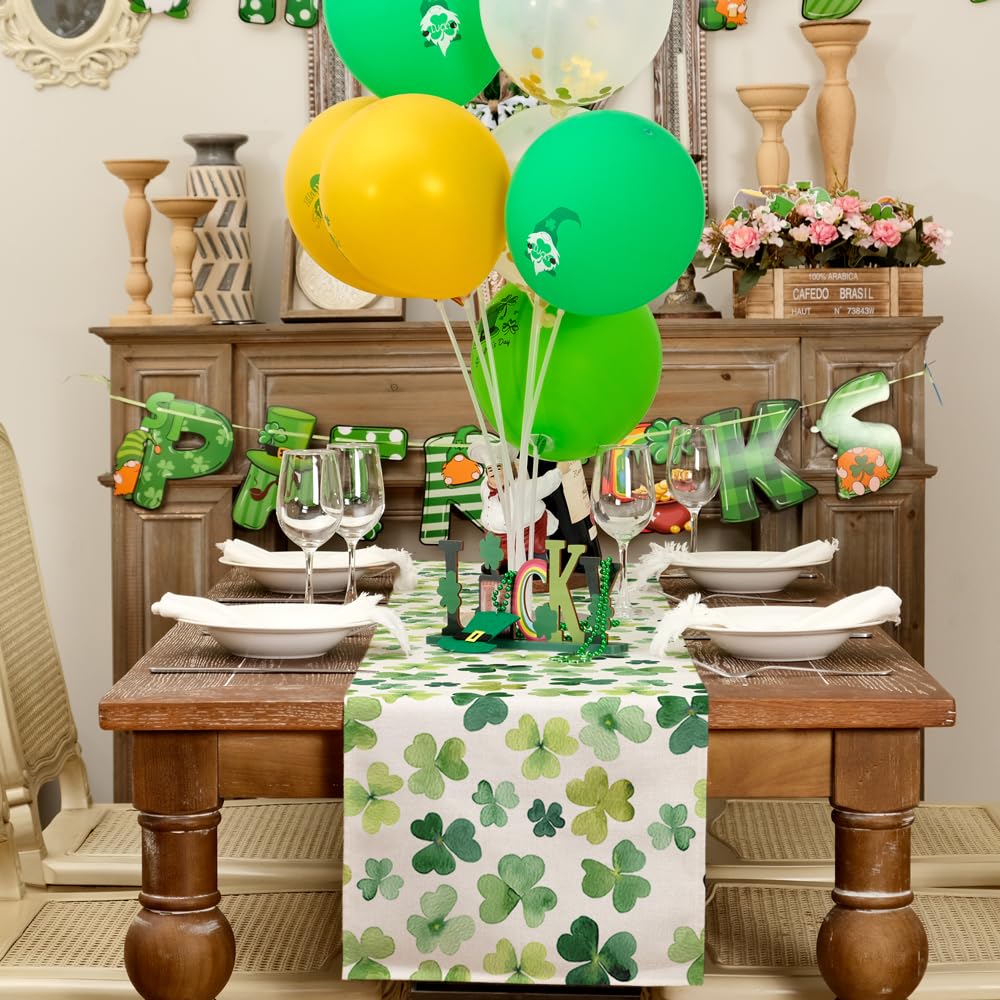 St. Patrick's Day Table Runner 13x48 Inches, Shamrock Green Spring Seasonal Kitchen Table