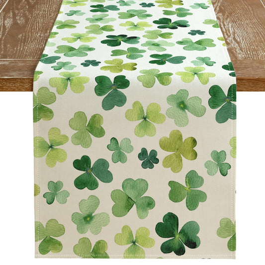 St. Patrick's Day Table Runner 13x48 Inches, Shamrock Green Spring Seasonal Kitchen Table