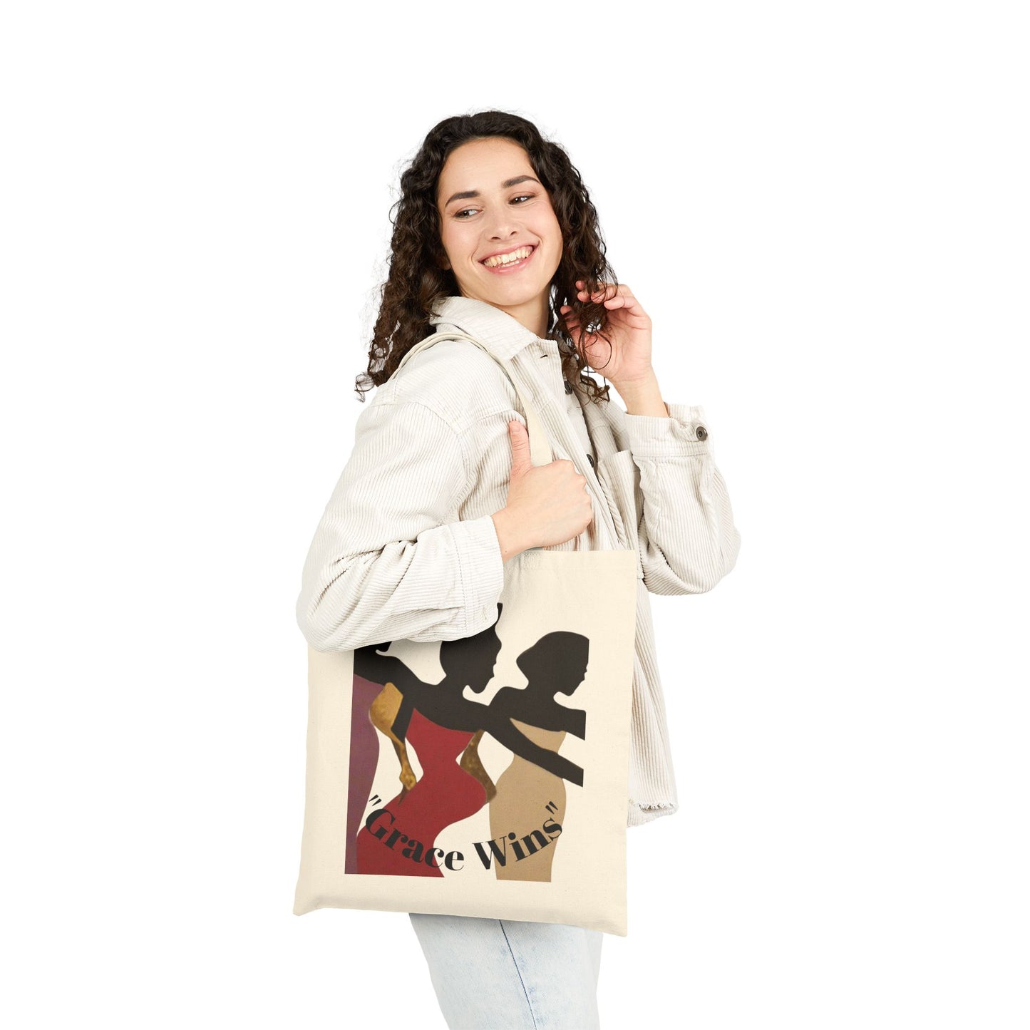 Tote Bag — "Grace Wins" Silhouette Canvas Tote (Empowerment, Melanin Pride)