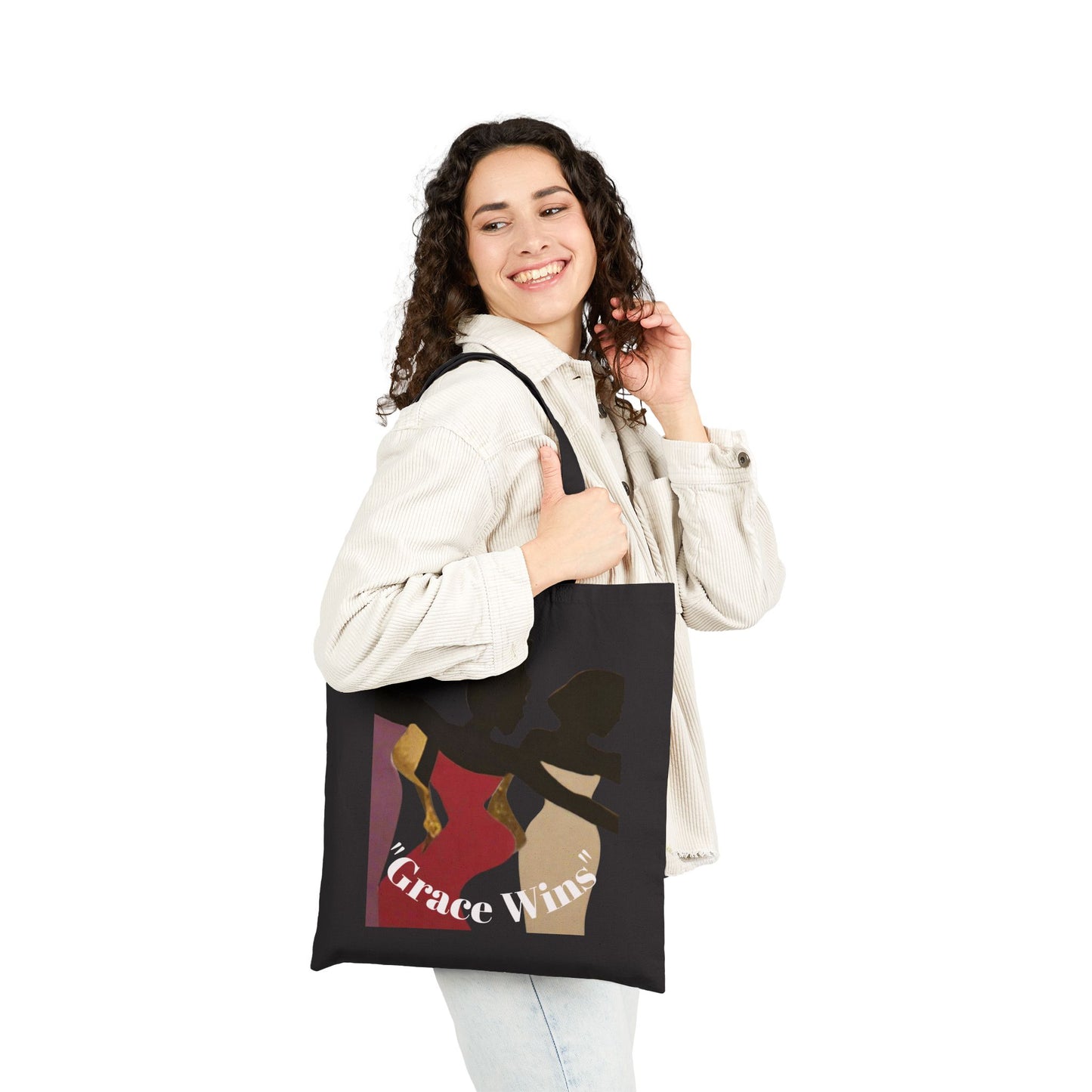 Tote Bag — "Grace Wins" Silhouette Canvas Tote (Empowerment, Melanin Pride)