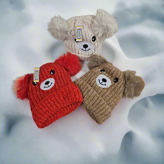 Kids Bear Pom Pom Knit Beanie