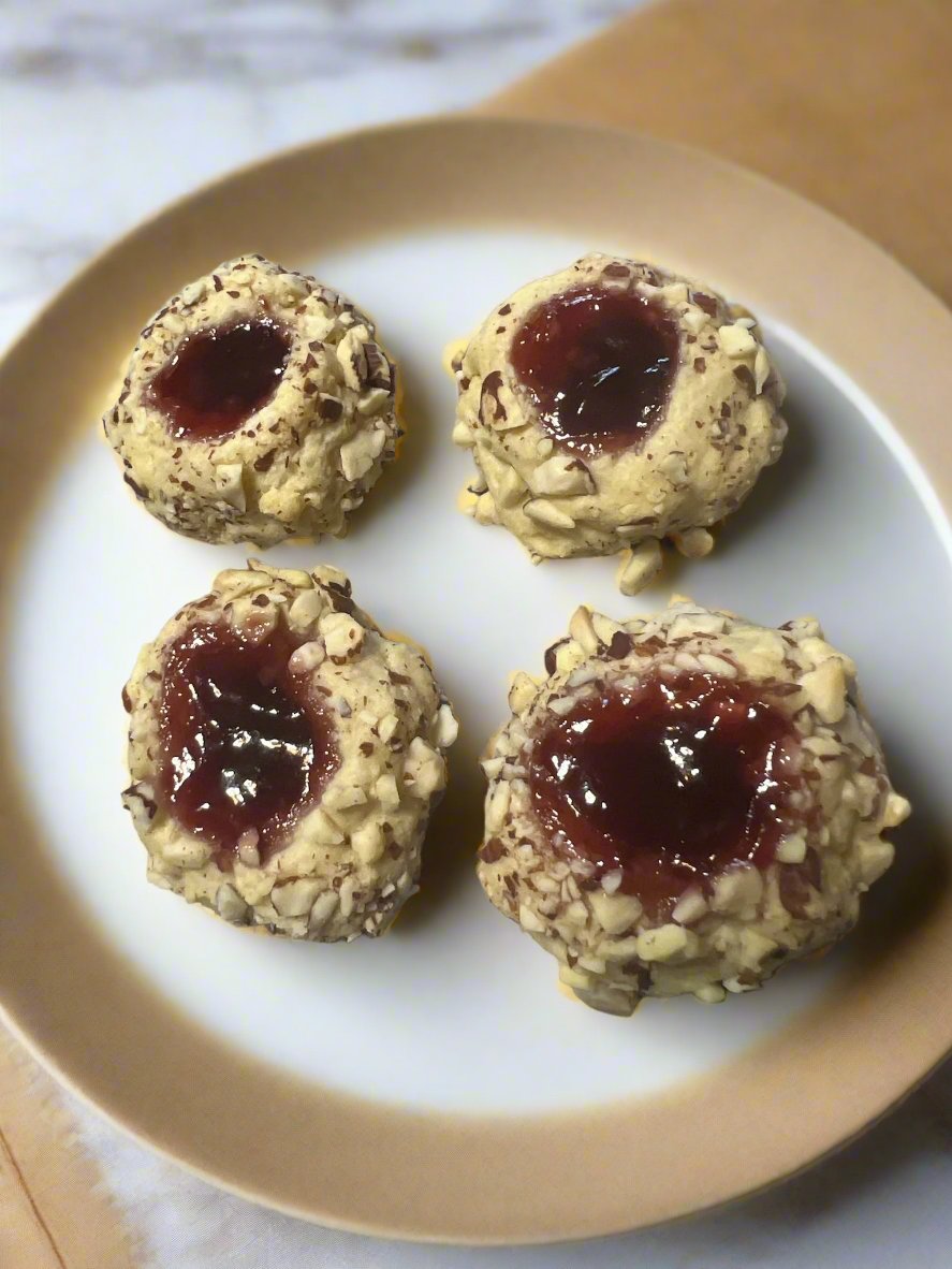 Raspberry Walnut Thumbprint Cookies