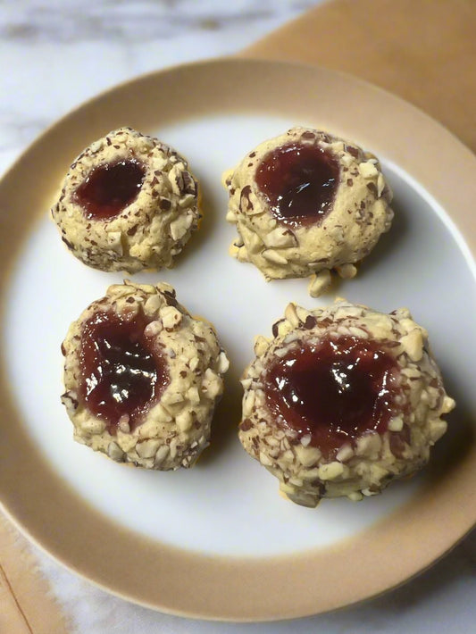 Raspberry Walnut Thumbprint Cookies