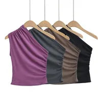 Women's vest tank tops pleated solid color
