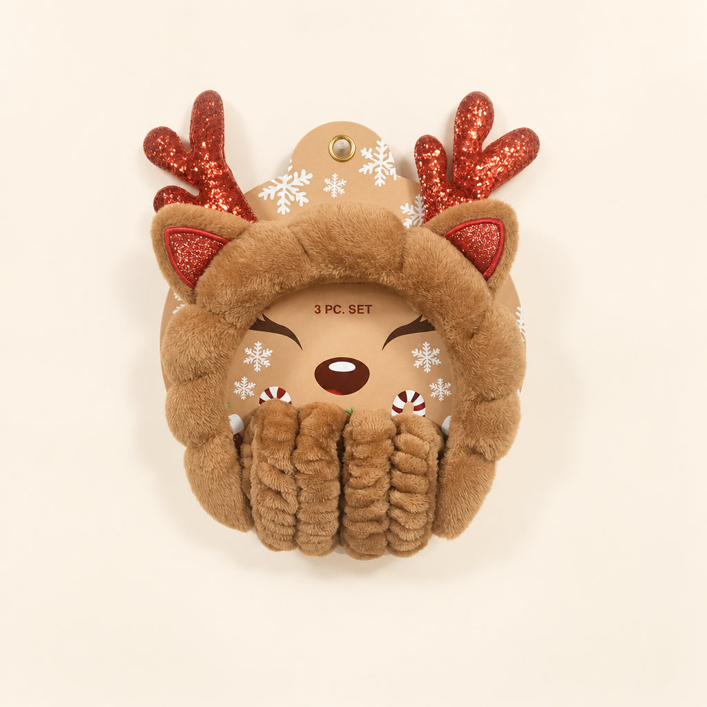 3pcs Reindeer terry head band with wrist bands