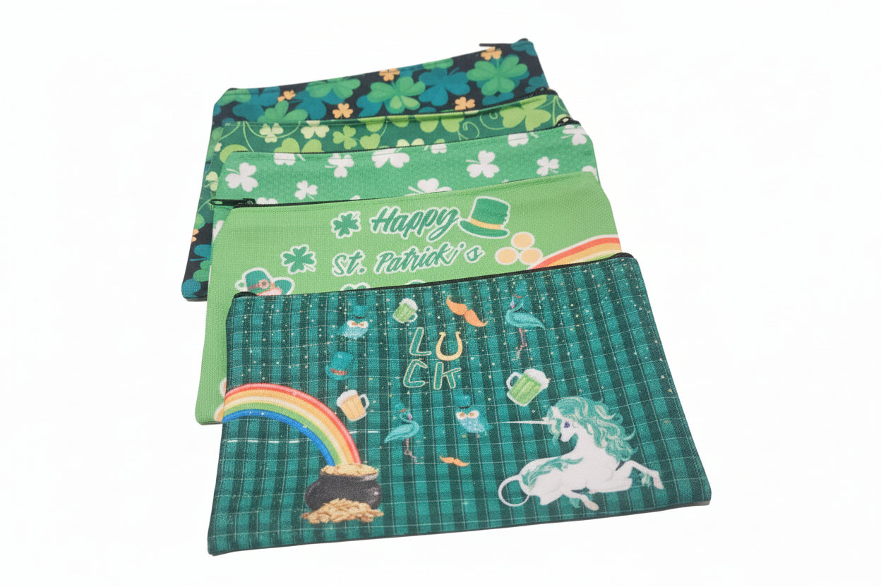 St. Patrick's Day Pouch Cosmetic Pouches with Zipper, St. Patrick's Day Themed, Green, 5 Piece