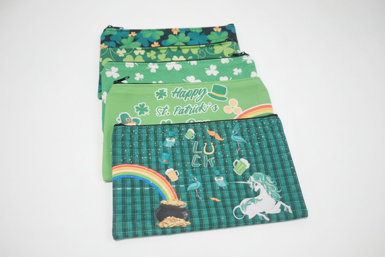St. Patrick's Day Pouch Cosmetic Pouches with Zipper, St. Patrick's Day Themed, Green, 5 Piece